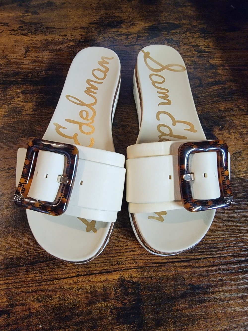 Sam Edelman Ariane Slide Sandals In Ivory with Tortoiseshell Buckle